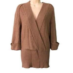 Loft Brown Tunic Sweater Woman Size Small Cross V Neck 3/4 Sleeves